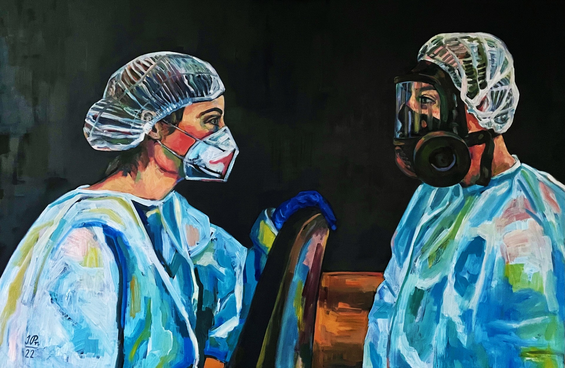 Zdravotní sestry, 2022, 150x100 cm, olej na plátně / Nurses, oil on canvas